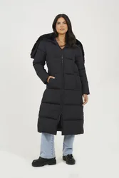 Split Hood Womens Maxi Padded Jacket - - Size: 14