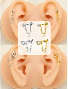 Pieza Pendientes de aro plano de moda, se pueden insertar en el cartílago de la oreja, concha de la oreja, hélix de la oreja, con cadena, material d - Shein - FashionsVida
