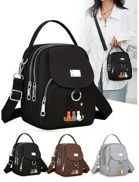 Bolso de hombro con estampado de gato para mujer Material de nailon de alta calidad, cierre con cremallera, forro, bolso cruzado de tela Oxford de mod