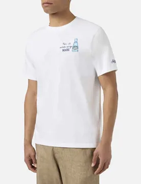T-shirt bianca mezza manica con ricamo Gin Mare sul petto - MC2 SAINT BARTH - FashionsVida