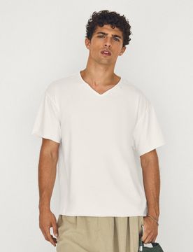 T-Shirt Manches Courtes Col En V L Blanc