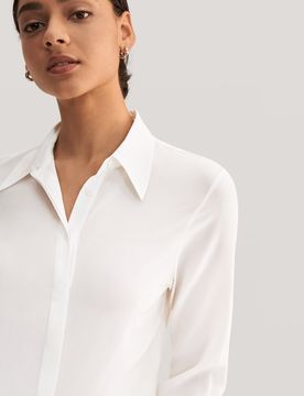 Chemise En Soie Style De Base 100% Soie, Chemise Basique Régulation De La Température Chemises Blanc
