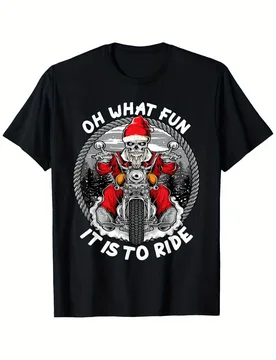 Men's casual round neck 100% cotton, geometric Santa Claus motorcycle rider-four seasons short-sleeved printed T-shirt - Aliexpress - FashionsVida