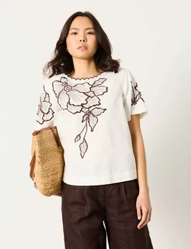Cotton Blend Embroidered Blouse Ivory Mix female - Fatface - FashionsVida