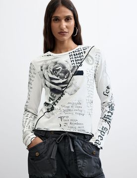Camiseta Estampada 100% Algodón, Mujer, Algodon, Blanco, XS