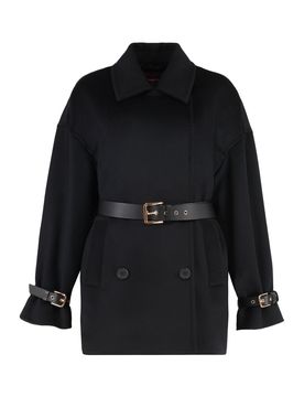 Pausa Double-Breasted Virgin Wool Jacket with Waist Belt