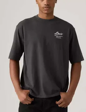 T-shirt mezza manica Levi's grigio antracite con stampa logo piccola sul petto e maxi grafica sul retro - Levis - FashionsVida