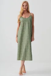 Women's "Shrub Sage Flower" Crisp Cotton Strappy Nightdress in Pale Green Size: XL - Pale Green - Size: XL