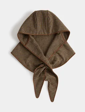 Checked Hooded Triangle Scarf with Wool Brown Mix female - M&S - FashionsVida