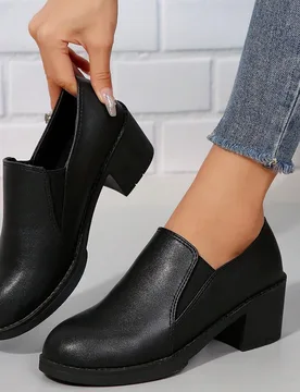 Botas de tobillo con tacón grueso de unicolor para mujer, botas de tobillo casuales negras antideslizantes, botas de tobillo cómodas para mujer - Shein - FashionsVida