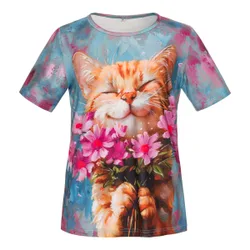 Katzen-Shirt „Mia Flower“ mehrfarbig XL Damen