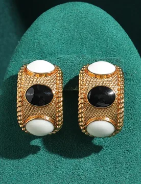 Vintage White Enamel Black Agate Earrings For Woman Antique Jewelry Gold Color Elegant Luxury Designer Brand Party Festival Gift - Aliexpress - FashionsVida