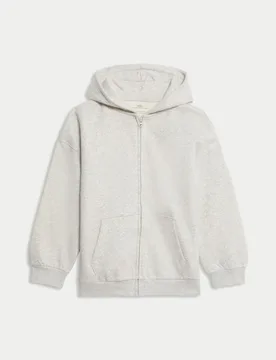 Cotton Rich Zip Hoodie (6-16 Yrs) Grey Marl female - M&S - FashionsVida