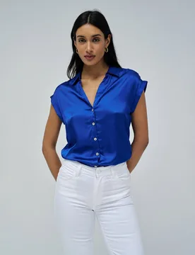 Blusa de mujer de satén con escote de pico - Salsa Jeans - FashionsVida