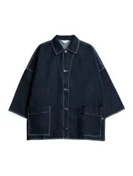 Butterfly overshirt in denim con maniche a 3/4 - blue raw