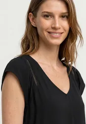 Dropped Shoulder Shirt mit V-Neck female Schwarz