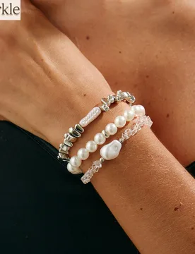 Baroque Imitation Pearl & Irregular Crystal Stacking Bracelet Set 3-Piece Trendy Hand Jewelry Beads spliced Bracelet Hand Chain - Aliexpress - FashionsVida