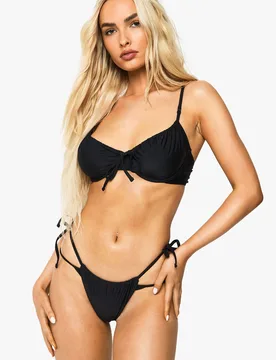 Womens Swimwear Essentials Ruched Tie Side Brief - Black - Size 12 Uk - Boohoo - FashionsVida