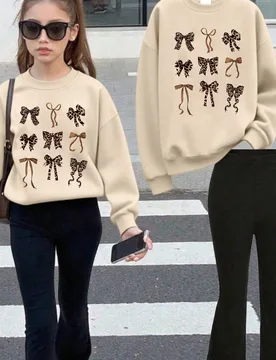 Set de 2 piezas de sudadera y pantalones con estampado de leopardo y decoración de moño para adolescentes, nuevo conjunto casual de moda adecuado pa - Shein - FashionsVida