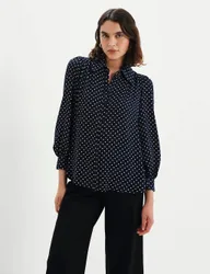 Crepe Polka Dot Button Through Blouse Navy Mix female
