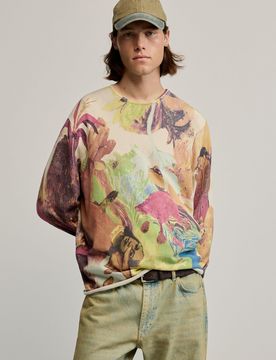 Pull imprimé gaugin, , Coton, Blanc, S