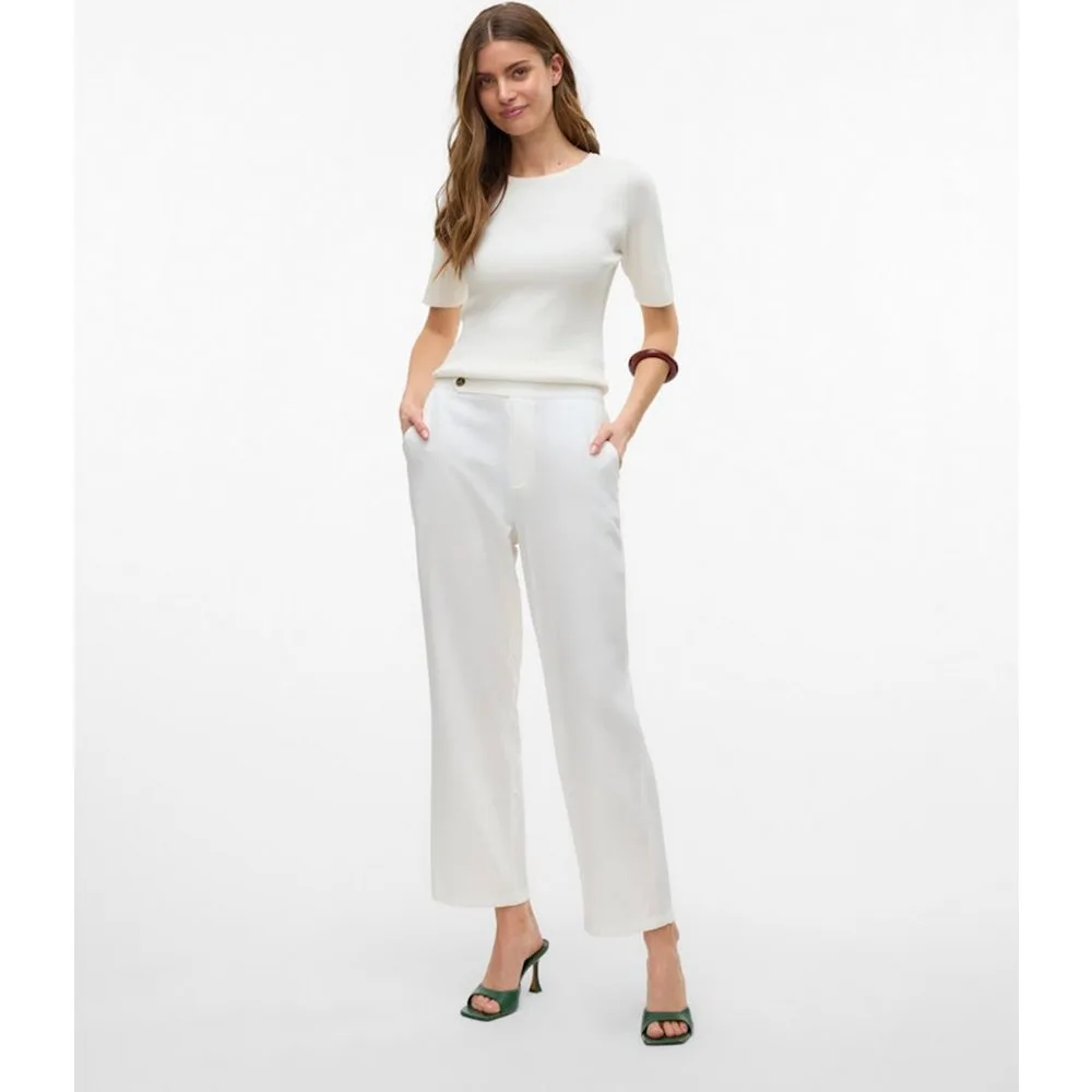 Pantalón largo de lino de mujer - Vero Moda - FashionsVida