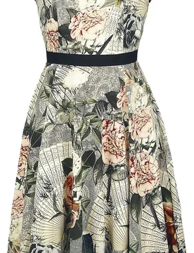 Rockabilly Kleid knielang - Ancient Roses - M bis 4XL - für Damen - Größe XXL - multicolor - Frauen - female - H&R London - FashionsVida