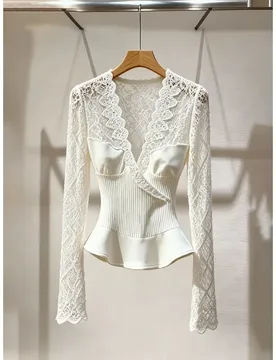 This Stunning White Lace Shirt Is A New Winter Style High-end Feel French Style Cinched Waist Fashionable and Sexy Women's Wear - Aliexpress - FashionsVida