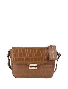 Womens 'Elegance' Croc Embossed Cross Body Bag - Tan - One Size - Ashwood Leather - FashionsVida