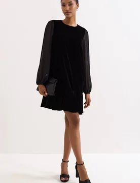 Women's Velvet Long Sleeve Swing Dress in True Black Size: 12 - True Black - Size: 12 - Phase Eight - FashionsVida