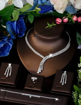 HIBRIDE Stereo Glamour Luxury Jewelry Necklace Earrings Bracelet Set Women's Light Luxury Wedding Bridal Holiday Gift S-1129 - Aliexpress - FashionsVida