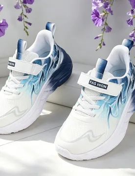 Par de zapatillas deportivas casuales con degradado blanco & azul, malla, cierre de gancho & bucle, ligeras, transpirables, cómodas, versátiles - Shein - FashionsVida