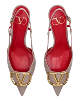 Valentino Beige Kitten Heel Sling Back Pumps - Valentino Garavani - FashionsVida