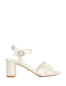 Wide Fit Satin Ankle Strap Block Heel Sandals Ivory female - Dune london - FashionsVida