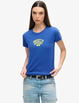 Superdry Damen Tailliertes Super Athletics T-shirt Blau/gelb - Größe: 36 - 44.99 - FashionsVida