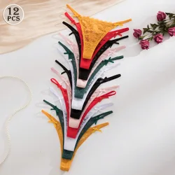 Set de 12 tangas de encaje románticos y sexys para mujer, en colores surtidos
