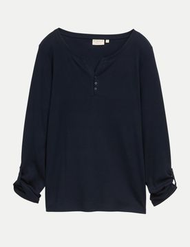 Langarmshirt mit Turn-Up-Funktion Blau 3XL