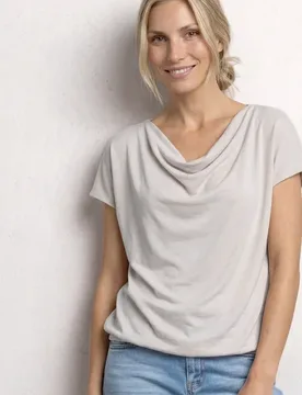 Silk-Look Shirt mit Waterfall-Front female Beige - Street One - FashionsVida