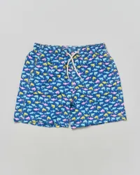 Boxer mare blu con stampa squali colorati e coulisse