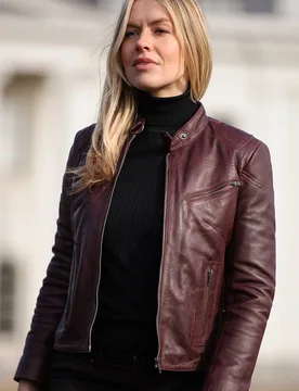 Women's 'lolita' Real Leather Mandarin Collar Biker Jacket in Burgundy Size: 8 - Burgundy - Size: 8 - Ashwood Leather - FashionsVida