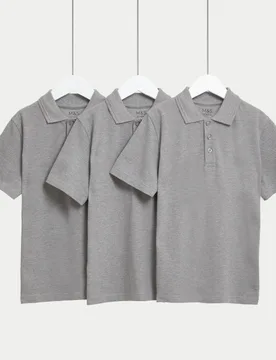 Pack Unisex Pure Cotton School Polo Shirts (2-16 Yrs) Grey male - M&S - FashionsVida