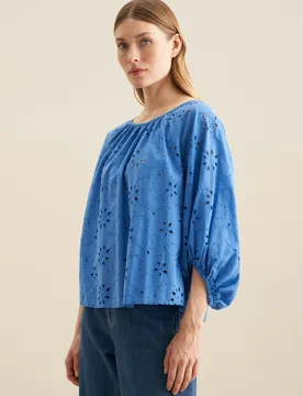 Shirtbluse Stickerei Blau 42 - Seidensticker - FashionsVida