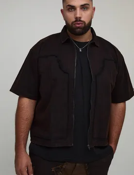 Men's Plus Bleach Wash Carpenter Shirt Black Size 2X-Large Black 2XL - boohooMAN - FashionsVida