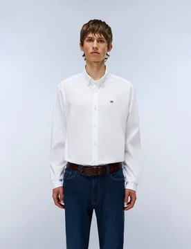 Camisa oxford de popelín terra de hombre corte relaxed lisa blanca - Napapijri - FashionsVida