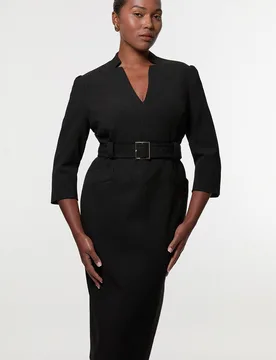 Women's Plus Size Forever Structured Crepe Belted Midi Dress in Black Size: 24 - Black - Size: 24 - Karen millen - FashionsVida