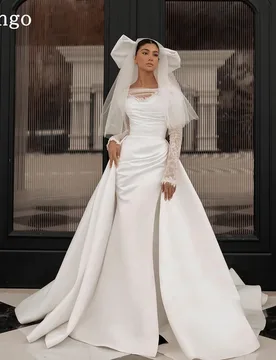 Verngo Elegant Crepe Wedding Dress Sweetheart Mermaid Full Sleeves Bridal Gowns Women Bride Dresses Customized vestidos de novia - Aliexpress - FashionsVida
