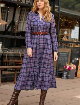 Women's Western Check Button Through Maxi Dress in Blue Size: 16 - Blue - Size: 16 - Joe browns - FashionsVida