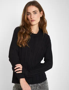 Jersey de mujer en punto canalé con lazo en el cuello - Trucco - FashionsVida