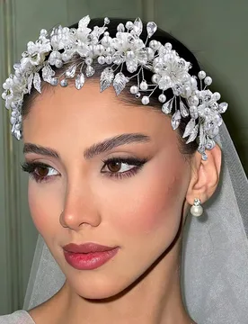 Pieza Diadema nupcial hecha a mano con cristal y perla, accesorio para el cabello de boda plateado, regalo para dama de honor, decoración de aro para - Shein - FashionsVida