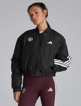 Manchester United x Womens Essentials 3S Insulated Cropped Bomber Jacket Black XL - Adidas - FashionsVida